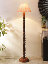 Multicolor Cotton Conical Wooden Floor Lamp